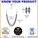 Rhodium-Plated Navy Blue American Diamond Studded Layered Necklace & Earrings Jewellery Set