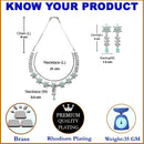 Rhodium-Plated Silver Toned Star Green American Diamond Studded Necklace Earrings Jewellery Set