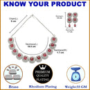 Rhodium-Plated Red Cubic Zirconia Studded Necklace with Earrings Jewellery Set