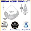 Rhodium-Plated Silver Toned Sea Green American Diamond Choker Necklace with Earrings Jewellery Set