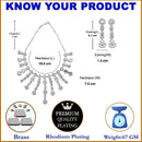 Rhodium-Plated White American Diamond Studded Floral Tasselled Necklace & Earrings Jewellery Set