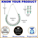 Rhodium-Plated with Silver-Toned Sea Green American Diamond Studded Jewellery Set