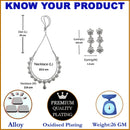 Oxidised Silver-Plated Flower Shaped White American Diamond Studded Necklace with Earrings Jewellery Set