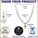 Silver Plated Brass AD Teardrop Halo Necklace & Earrings Rhodium Finish Jewellery Set