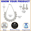 Rhodium-Plated Pink American Diamond Studded Classic Necklace with Earrings Jewellery Set