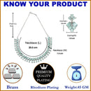 Rhodium-Plated Silver Toned Pear Sea Green American Diamond Studded Necklace Earrings Jewellery Set