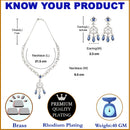 Rhodium-Plated Navy Blue Baguette Teardrops American Diamonds Studded Necklace & Earrings Jewellery Set