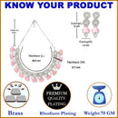 Rhodium-Plated with Silver-Toned Pink and White American Diamond Studded Choker Necklace and Drop Earrings Jewellery Set
