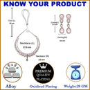 Oxidised Silver-Plated Pink Round American Diamond Studded Necklace with Earrings Jewellery Set