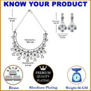 Rhodium-Plated Navy Blue American Diamond Studded Quirky Design Necklace with Earrings Jewellery Set