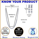 Rhodium-Plated Silver Toned Circular Navy Blue American Diamond Long Necklace with Earrings Jewellery Set