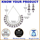 Rhodium-Plated Purple American Diamond Studded Teardrop & Crescent Shaped Necklace with Earrings Jewellery Set