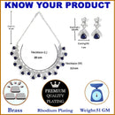 Rhodium-Plated with Silver-Tone Navy Blue American Diamond Studded Handcrafted Jewellery Set