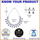 Rhodium-Plated Navy Blue American Diamond Studded Designer Necklace & Earrings Jewellery Set