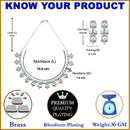 Rhodium-Plated Silver Toned Rectangle Navy Blue American Diamond Studded Necklace Earring Jewellery Set