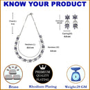 Rhodium-Plated American Diamond Studded Leaf & Circular Shaped Necklace With Earrings Set