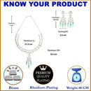 Rhodium-Plated Sea Green Baguette Teardrops American Diamonds Studded Necklace & Earrings Jewellery Set