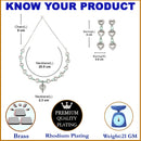 Rhodium-Plated Sea Green American Diamond Studded Heart Design Necklace & Earrings Jewellery Set