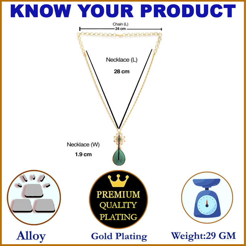 Gold-Plated Green & Off-White CZ-Studded Pendant With Chain