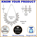 Rhodium-Plated Silver Toned Square Pink American Diamond Studded Necklace with Earring Jewellery Set