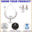 Rhodium-Plated Red American Diamond Studded Heart Shaped Necklace & Earrings Jewellery Set