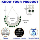 Rhodium-Plated with Silver-Toned Green and White American Diamond Studded Choker Necklace and Drop Earrings Jewellery Set