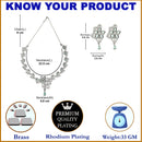 Rhodium-Plated Sea Green American Diamond Studded Floral & Paisley Shaped Necklace with Earrings Jewellery Set