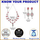 Rhodium-Plated Red American Diamond Studded Abstract Necklace & Earrings Jewellery Set