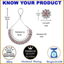 Oxidised Silver-Plated Red American Diamond & White Pearl Studded Necklace Earrings Jewellery Set