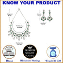 Rhodium-Plated Green American Diamond Studded Quirky Design Necklace with Earrings Jewellery Set