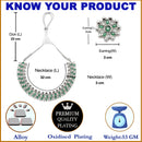 Oxidised Silver-Plated Green American Diamond & White Pearl Studded Necklace Earrings Jewellery Set