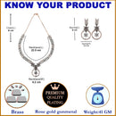 Rose Gold-Plated Gunmetal Toned Pink American Diamond Studded Star & Leaf Shaped Jewellery Set