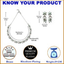 Rhodium-Plated American Diamond Studded Leaf & Circular Shaped Necklace With Earrings Set