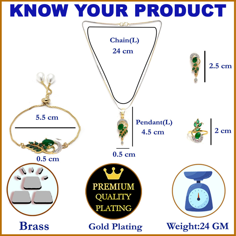 18K Gold-Plated Green Cubic Zirconia Studded Handcrafted Stylish Designed Jewellery Set