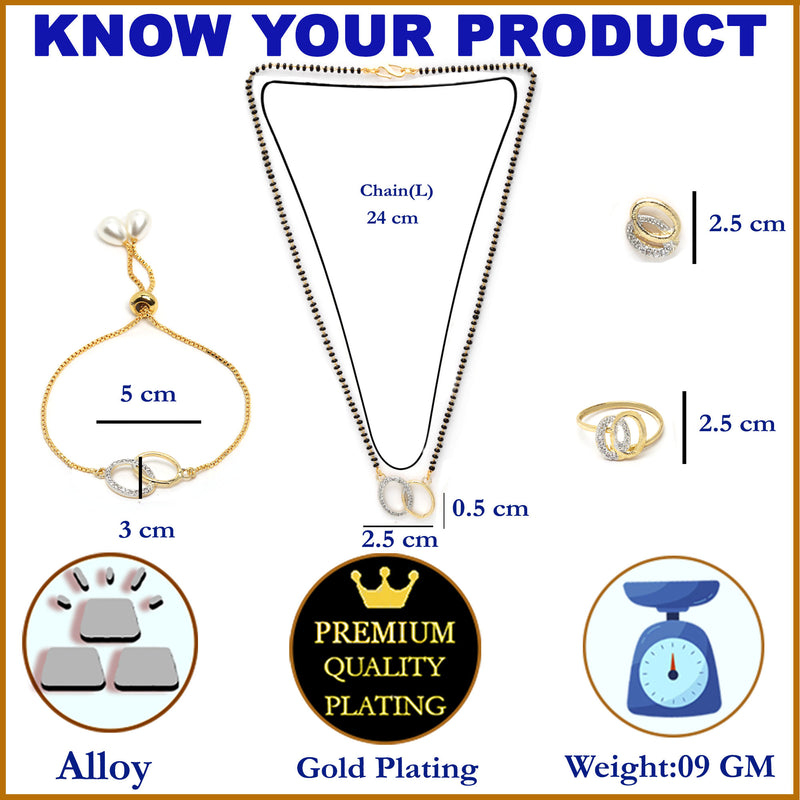 Oval Shaped Gold-Plated & White AD-Studded & Beaded  Mangalsutra