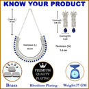 Rhodium-Plated with Silver-Toned Navy Blue and White American Diamond Studded Necklace & Earrings Jewellery Set