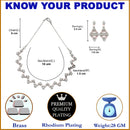 Rhodium-Plated Pink American Diamond Studded Necklace With Earrings Jewellery Set