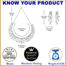 Rhodium-Plated Sea Green American Diamond Studded Eccentric Design Necklace & Earrings Jewellery Set