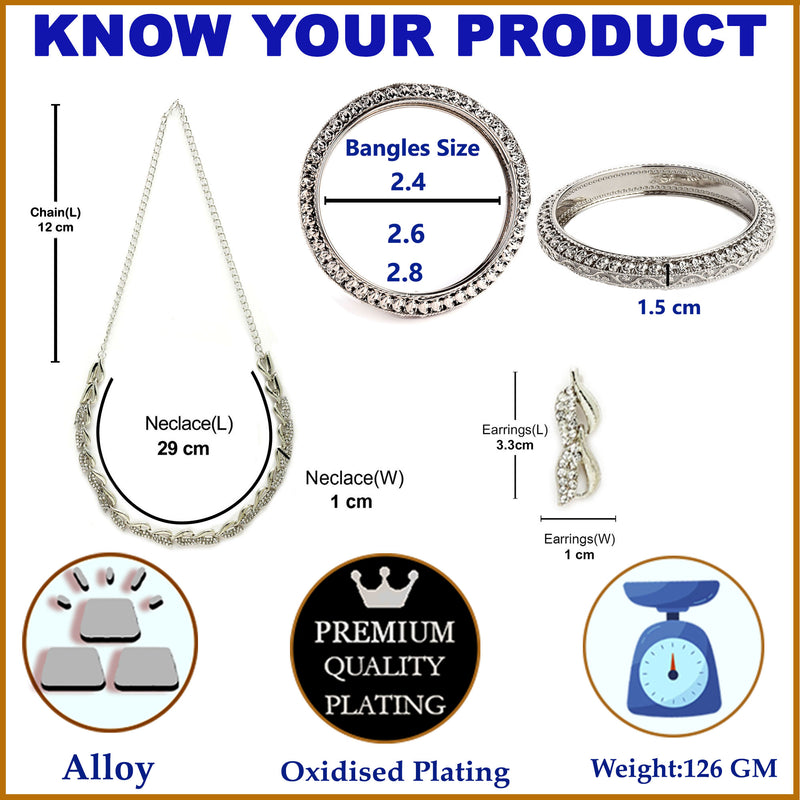 Rhodium-Plated with Silver-Tone White American Diamond Studded Jewellery Set Combo