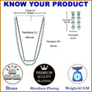 Rhodium-Plated Silver Toned Leaf Green American Diamond Studded Long Necklace with Drop Earrings Jewellery Set