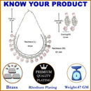 Rhodium-Plated with Silver-Toned Leaf Design Pink and White American Diamond Studded Jewellery Set