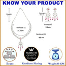 Rhodium-Plated Red Baguette Teardrops American Diamonds Studded Necklace & Earrings Jewellery Set