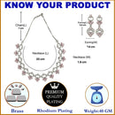 Rhodium-Plated Pink Oval American Diamond Studded Circular Shaped Necklace & Earrings Jewellery Set