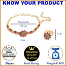 Gold-Plated Red Stone Studded Brass Wraparound Bracelet With Ring