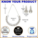 Rhodium-Plated with Silver-Toned Floral and Pear Design White American Diamond Studded Jewellery Set