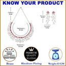 Rhodium-Plated Red American Diamond Studded Eccentric Design Necklace & Earrings Jewellery Set