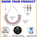 Rhodium-Plated Red American Diamond Studded Leaf Shaped Necklace with Earrings Jewellery Set