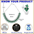 Rhodium-Plated Silver Toned Pear Green American Diamond Studded Necklace with Earrings Jewellery Set