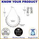 Rhodium-Plated American Diamond Studded Leaf & Circular Shaped Necklace With Earrings Set