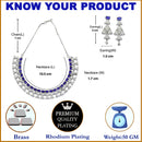 Rhodium-Plated Navy Blue American Diamond Studded Triangular Design Necklace & Earrings Jewellery Set
